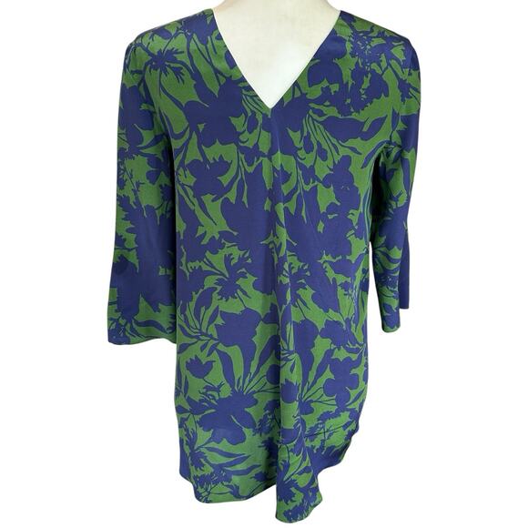Max Mara Silk Tunic Top Womens Size 4 Blue Green Floral Designer Luxury Timeless - Picture 2 of 13